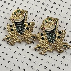 Gold and Black Frog Earrings